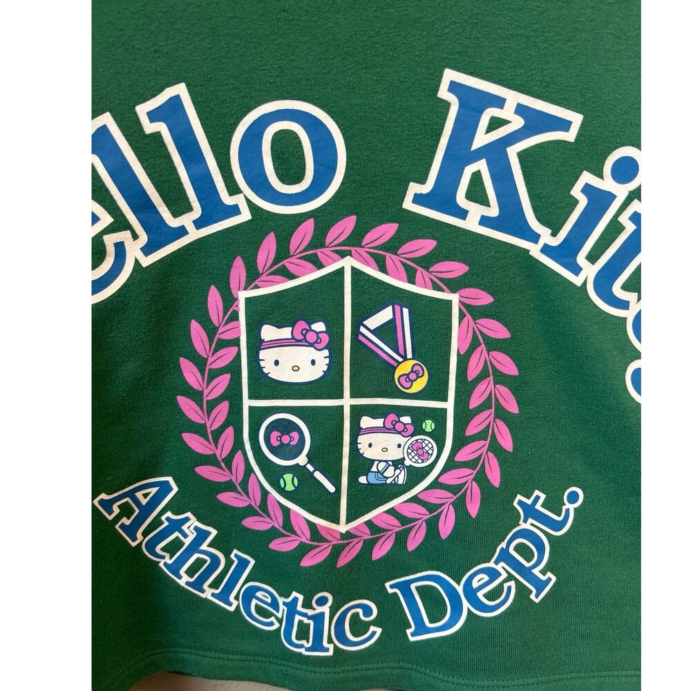 Hello Kitty Sanrio Athletic Cropped Crew Neck Kelly Green Tennis Sweater Sz XL - Picture 2 of 9